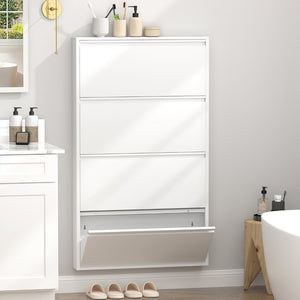 English Elm Metal Wall Mounted Shoe Cabinet Four Flip Compartments Slim Steel Entryway Organizer White T3625P538038