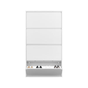 English Elm Metal Wall Mounted Shoe Cabinet Four Flip Compartments Slim Steel Entryway Organizer White T3625P538038
