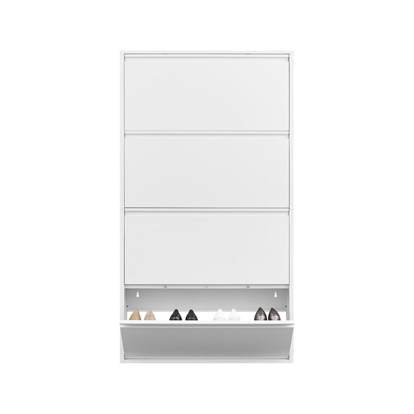 English Elm Metal Wall Mounted Shoe Cabinet Four Flip Compartments Slim Steel Entryway Organizer White T3625P538038