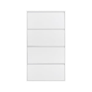 English Elm Metal Wall Mounted Shoe Cabinet Four Flip Compartments Slim Steel Entryway Organizer White T3625P538038