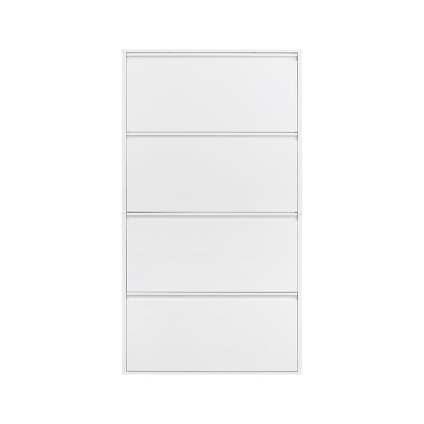 English Elm Metal Wall Mounted Shoe Cabinet Four Flip Compartments Slim Steel Entryway Organizer White T3625P538038