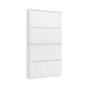 English Elm Metal Wall Mounted Shoe Cabinet Four Flip Compartments Slim Steel Entryway Organizer White T3625P538038