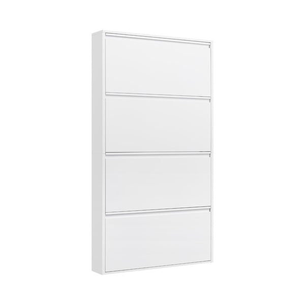 English Elm Metal Wall Mounted Shoe Cabinet Four Flip Compartments Slim Steel Entryway Organizer White T3625P538038