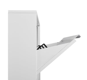 English Elm Metal Wall Mounted Shoe Cabinet Four Flip Compartments Slim Steel Entryway Organizer White T3625P538038