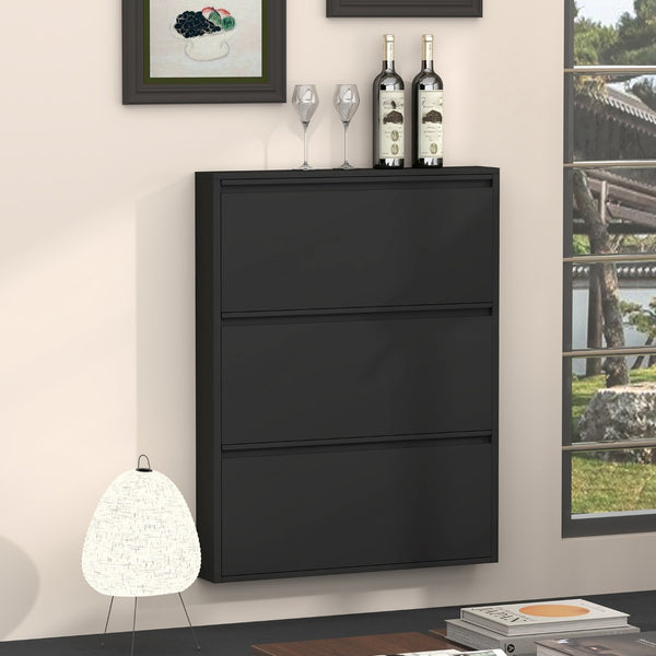 English Elm Metal Wall Mounted Shoe Cabinet Slim Flip Down Storage Rack for Entryway Hallway Black T3625P538039