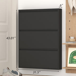 English Elm Metal Wall Mounted Shoe Cabinet Slim Flip Down Storage Rack for Entryway Hallway Black T3625P538039