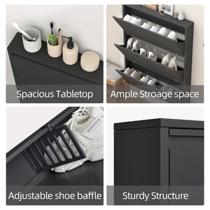 English Elm Metal Wall Mounted Shoe Cabinet Slim Flip Down Storage Rack for Entryway Hallway Black T3625P538039