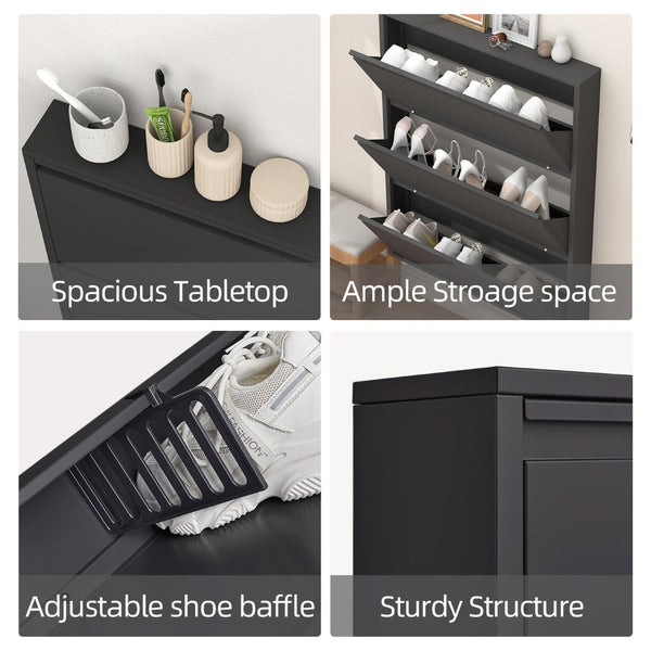 English Elm Metal Wall Mounted Shoe Cabinet Slim Flip Down Storage Rack for Entryway Hallway Black T3625P538039