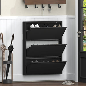 English Elm Metal Wall Mounted Shoe Cabinet Slim Flip Down Storage Rack for Entryway Hallway Black T3625P538039