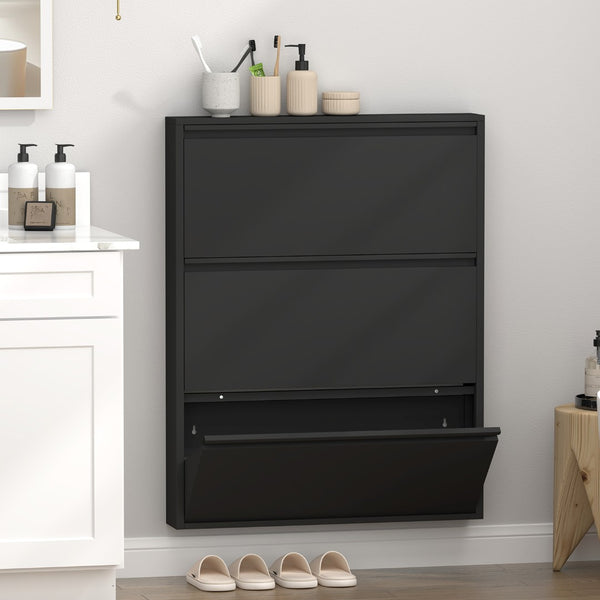 English Elm Metal Wall Mounted Shoe Cabinet Slim Flip Down Storage Rack for Entryway Hallway Black T3625P538039