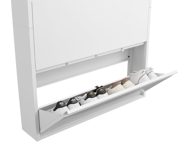 English Elm Metal Wall Mounted Shoe Cabinet Slim Flip Down Storage Rack for Entryway Hallway White T3625P538040
