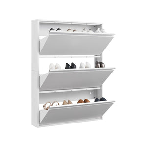 English Elm Metal Wall Mounted Shoe Cabinet Slim Flip Down Storage Rack for Entryway Hallway White T3625P538040