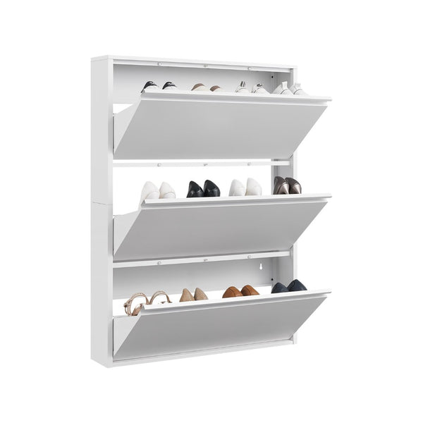 English Elm Metal Wall Mounted Shoe Cabinet Slim Flip Down Storage Rack for Entryway Hallway White T3625P538040