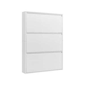 English Elm Metal Wall Mounted Shoe Cabinet Slim Flip Down Storage Rack for Entryway Hallway White T3625P538040