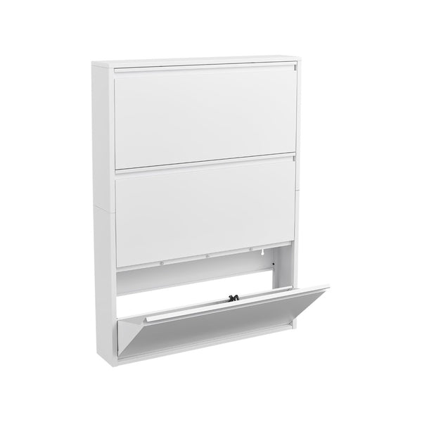 English Elm Metal Wall Mounted Shoe Cabinet Slim Flip Down Storage Rack for Entryway Hallway White T3625P538040