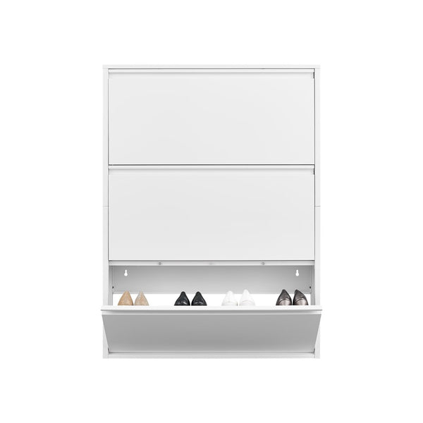 English Elm Metal Wall Mounted Shoe Cabinet Slim Flip Down Storage Rack for Entryway Hallway White T3625P538040