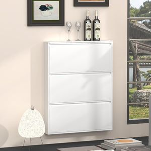 English Elm Metal Wall Mounted Shoe Cabinet Slim Flip Down Storage Rack for Entryway Hallway White T3625P538040
