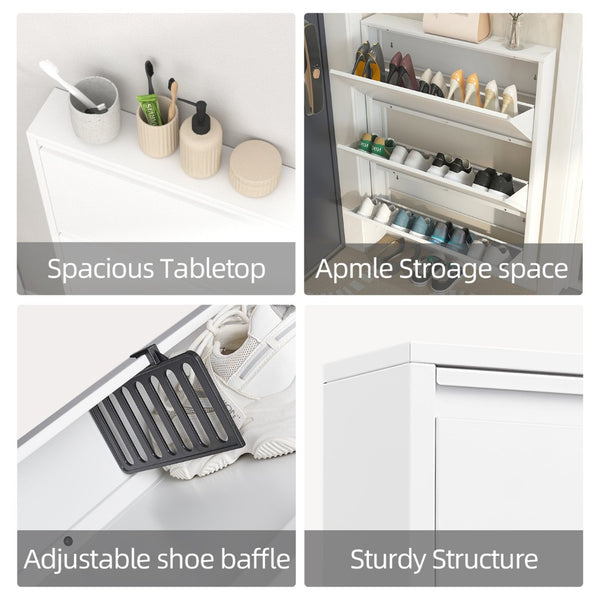 English Elm Metal Wall Mounted Shoe Cabinet Slim Flip Down Storage Rack for Entryway Hallway White T3625P538040