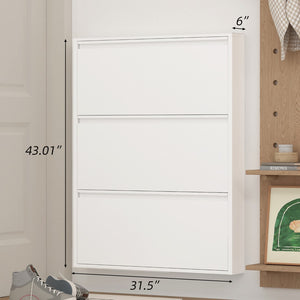 English Elm Metal Wall Mounted Shoe Cabinet Slim Flip Down Storage Rack for Entryway Hallway White T3625P538040