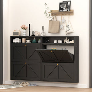 English Elm Metal Wall Mounted Shoe Cabinet Slim Steel Flip Door Entryway Organizer Rack Black T3625P538041