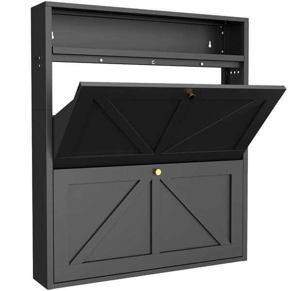 English Elm Metal Wall Mounted Shoe Cabinet Slim Steel Flip Door Entryway Organizer Rack Black T3625P538041