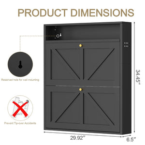 English Elm Metal Wall Mounted Shoe Cabinet Slim Steel Flip Door Entryway Organizer Rack Black T3625P538041
