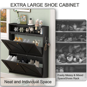 English Elm Metal Wall Mounted Shoe Cabinet Slim Steel Flip Door Entryway Organizer Rack Black T3625P538041