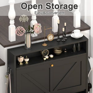 English Elm Metal Wall Mounted Shoe Cabinet Slim Steel Flip Door Entryway Organizer Rack Black T3625P538041