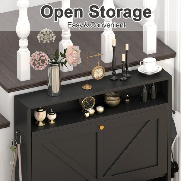 English Elm Metal Wall Mounted Shoe Cabinet Slim Steel Flip Door Entryway Organizer Rack Black T3625P538041