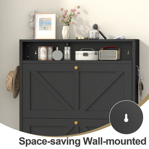 English Elm Metal Wall Mounted Shoe Cabinet Slim Steel Flip Door Entryway Organizer Rack Black T3625P538041