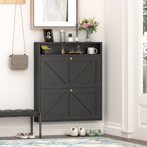 English Elm Metal Wall Mounted Shoe Cabinet Slim Steel Flip Door Entryway Organizer Rack Black T3625P538041