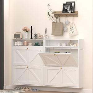 English Elm Metal Wall Mounted Shoe Cabinet Slim Steel Flip Door Entryway Organizer Rack White T3625P538042
