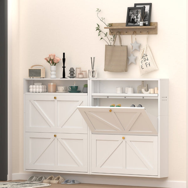 English Elm Metal Wall Mounted Shoe Cabinet Slim Steel Flip Door Entryway Organizer Rack White T3625P538042