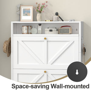 English Elm Metal Wall Mounted Shoe Cabinet Slim Steel Flip Door Entryway Organizer Rack White T3625P538042