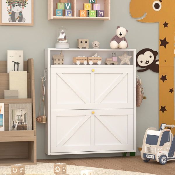 English Elm Metal Wall Mounted Shoe Cabinet Slim Steel Flip Door Entryway Organizer Rack White T3625P538042