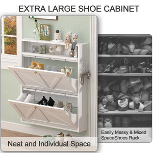English Elm Metal Wall Mounted Shoe Cabinet Slim Steel Flip Door Entryway Organizer Rack White T3625P538042