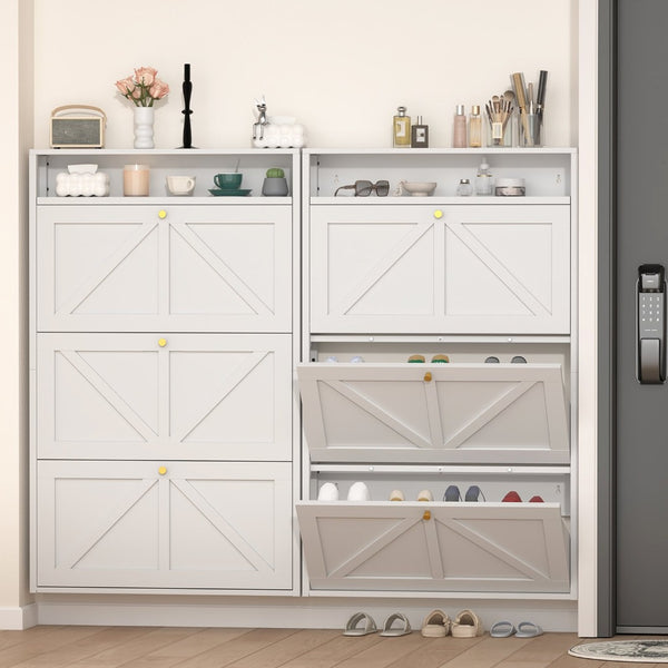 English Elm Metal Wall Mounted Shoe Cabinet with Flip Compartments for Slim Entryway Storage White T3625P538044