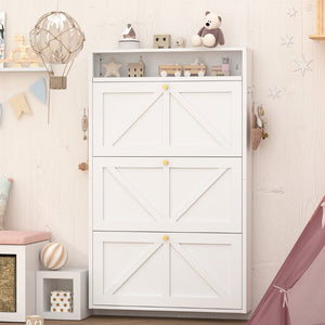 English Elm Metal Wall Mounted Shoe Cabinet with Flip Compartments for Slim Entryway Storage White T3625P538044