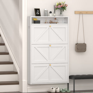 English Elm Metal Wall Mounted Shoe Cabinet with Flip Compartments for Slim Entryway Storage White T3625P538044