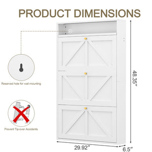 English Elm Metal Wall Mounted Shoe Cabinet with Flip Compartments for Slim Entryway Storage White T3625P538044