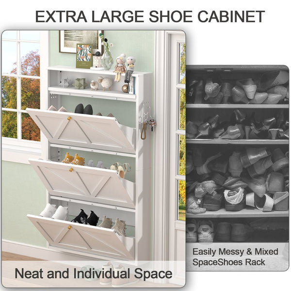 English Elm Metal Wall Mounted Shoe Cabinet with Flip Compartments for Slim Entryway Storage White T3625P538044