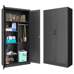 English Elm Metal Tall Utility Cabinet with Locking Doors Wheels and Hanging Rod for Garage Black T3625P538114