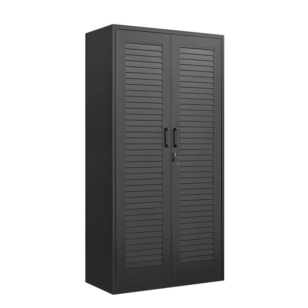 English Elm Metal Tall Utility Cabinet with Locking Doors Wheels and Hanging Rod for Garage Black T3625P538114