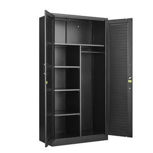 English Elm Metal Tall Utility Cabinet with Locking Doors Wheels and Hanging Rod for Garage Black T3625P538114