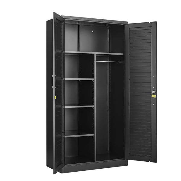 English Elm Metal Tall Utility Cabinet with Locking Doors Wheels and Hanging Rod for Garage Black T3625P538114