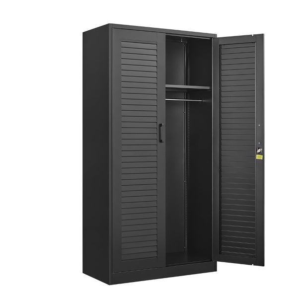 English Elm Metal Tall Utility Cabinet with Locking Doors Wheels and Hanging Rod for Garage Black T3625P538114