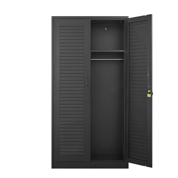 English Elm Metal Tall Utility Cabinet with Locking Doors Wheels and Hanging Rod for Garage Black T3625P538114