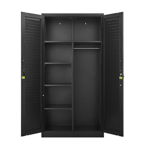English Elm Metal Tall Utility Cabinet with Locking Doors Wheels and Hanging Rod for Garage Black T3625P538114