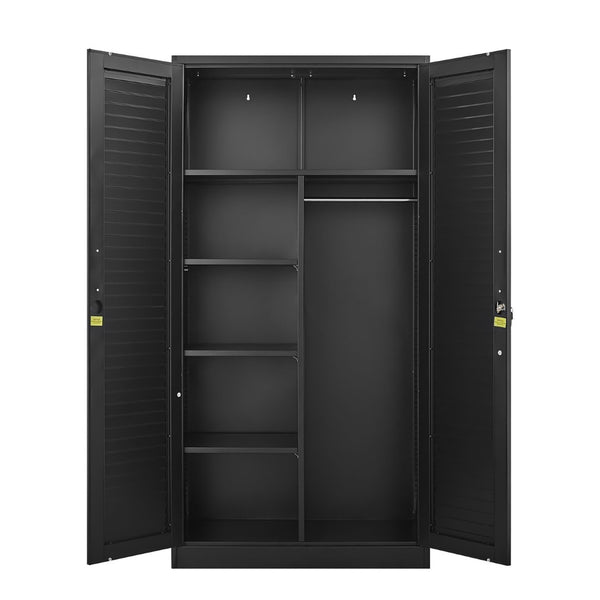 English Elm Metal Tall Utility Cabinet with Locking Doors Wheels and Hanging Rod for Garage Black T3625P538114