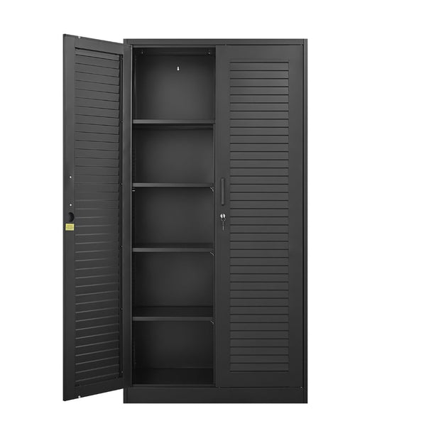 English Elm Metal Tall Utility Cabinet with Locking Doors Wheels and Hanging Rod for Garage Black T3625P538114